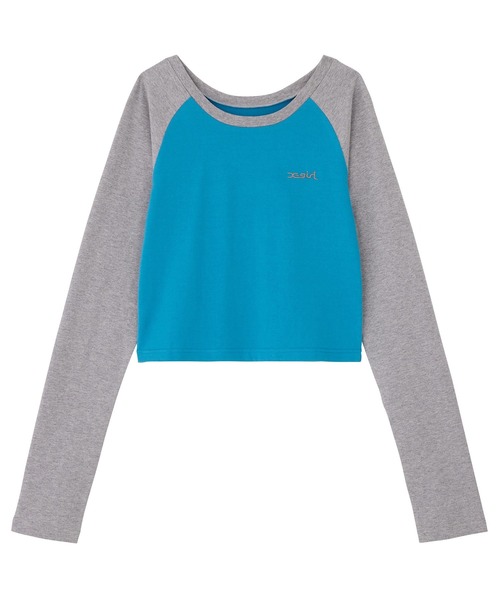 X-girl（エックスガール）の「BABY RAGLAN TOP（Tシャツ/カットソー・レディース・アッシュ/ホワイト/ライトブルー・S/M）」の3枚目の写真