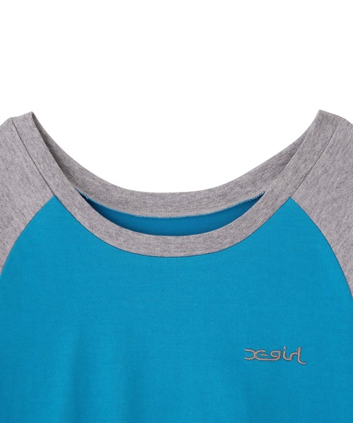 X-girl（エックスガール）の「BABY RAGLAN TOP（Tシャツ/カットソー・レディース・アッシュ/ホワイト/ライトブルー・S/M）」の8枚目の写真