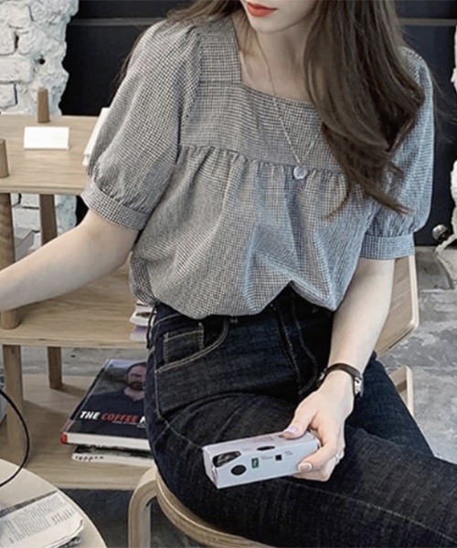 gossip!ロサンゼルス(ゴシップロサンゼルス)の「YUGA スクエアカラー シャツ(Tシャツ/カットソー・レディース・ライトグリーン/ブラック・FREE)」の8枚目の写真