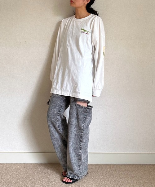 AS KNOW AS plus(アズノゥアズプラス)の「☆袖にもわんこ刺繍ロンT(Tシャツ/カットソー・レディース・オフホワイト/オートミール/スミクロ・FREE)」の11枚目の写真