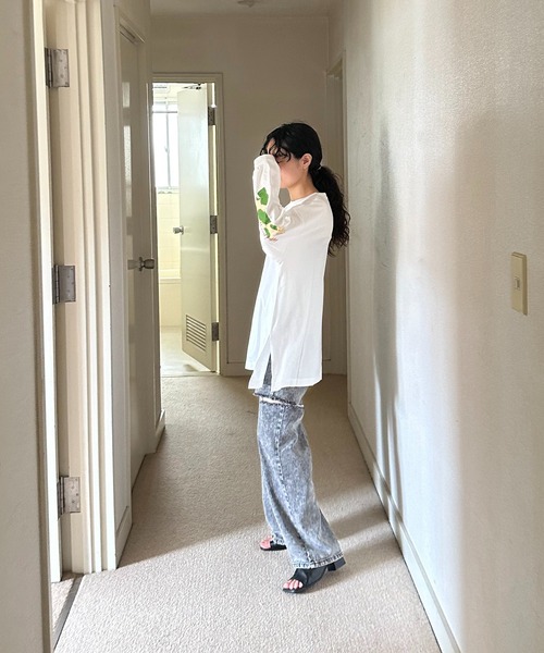 AS KNOW AS plus(アズノゥアズプラス)の「☆袖にもわんこ刺繍ロンT(Tシャツ/カットソー・レディース・オフホワイト/オートミール/スミクロ・FREE)」の15枚目の写真