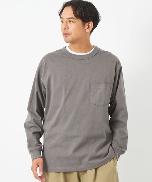 green label relaxing(グリーンレーベルリラクシング)の「ヘビーウェイト クルーネック カットソー(Tシャツ/カットソー・メンズ・ピンク/ダークグレー/ケリー/オフホワイト・M/XXL/L/S/XL)」の2枚目の写真