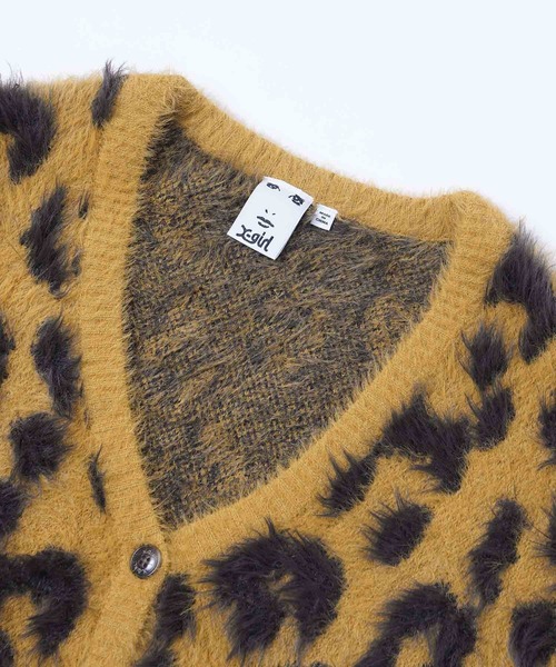 X-girl(エックスガール)の「LEOPARD KNIT CARDIGAN(カーディガン/ボレロ・レディース・チャコール/ベージュ・ONE SIZE)」の4枚目の写真