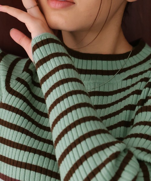 Girly Doll(ガーリードール)の「ハイネックボーダーリブニット(ニット/セーター・レディース・ミント/ブルー/ブラック×ホワイト/ライトベージュ/ピンク/ホワイト×ブラック・F)」の18枚目の写真