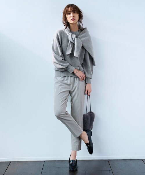 OPAQUE.CLIP（オペークドットクリップ）の「◆≪SS-LLsize≫ 裏起毛 イージーテーパードパンツ/ネオサーモ【蓄熱素材/洗濯機洗い可】（その他パンツ・レディース・グレー/ブルー/ブラック/オフホワイト・40/34/36/42/38）」の5枚目の写真