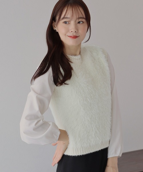 BLUEEAST（ブルーイースト）の「【ロングシーズン活躍】シャギーニットベスト（ベスト・レディース・アイボリー/ブラウン/チャコールグレー/ベージュ/ブラック・MEDIUM）」の7枚目の写真