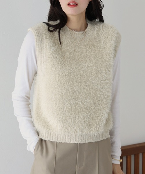 BLUEEAST（ブルーイースト）の「【ロングシーズン活躍】シャギーニットベスト（ベスト・レディース・アイボリー/ブラウン/チャコールグレー/ベージュ/ブラック・MEDIUM）」の18枚目の写真