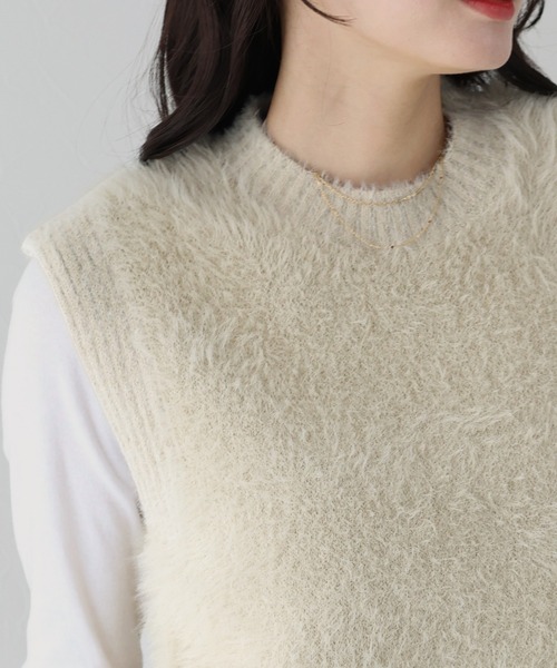 BLUEEAST（ブルーイースト）の「【ロングシーズン活躍】シャギーニットベスト（ベスト・レディース・アイボリー/ブラウン/チャコールグレー/ベージュ/ブラック・MEDIUM）」の21枚目の写真