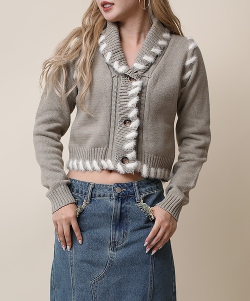 カーディガン 「HOOK」for girls クレイジーステッチショット丈ニットカーディガン レディース セール】【HOOK】for girls クレイジーステッチショット丈ニット