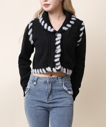 【HOOK】for girls クレイジーステッチニットカーディガン ショット丈