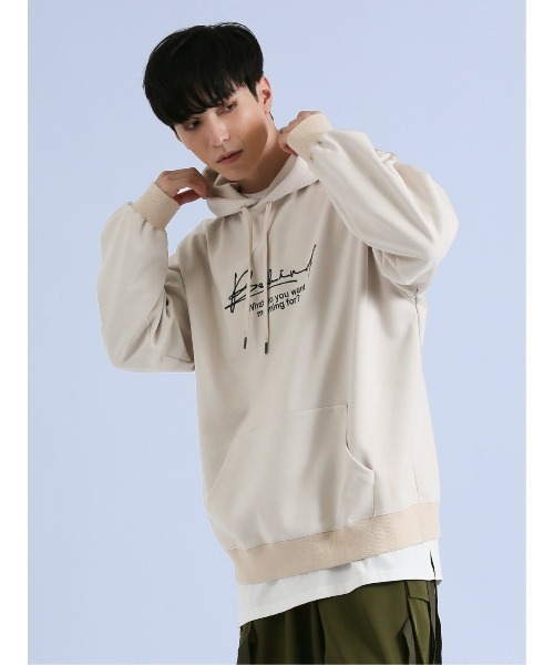 semantic design（セマンティックデザイン）の「【ストレッチ】セマンティックデザイン 刺繍プルパーカー（パーカー・メンズ・ベージュ/ホワイト/ブラック・LARGE/MEDIUM）」の2枚目の写真