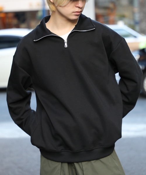 SETUP7（セットアップセブン）の「【SETUP7】ハイネックハーフジップトレーナー KNF037（スウェット・メンズ・ブラック/ホワイト/グレー・L/M）」の2枚目の写真