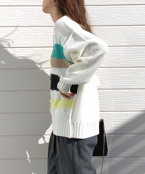 Q（キュー）の「4色ニュアンスカラーニット（ニット/セーター・レディース・ブラック/ホワイト・MEDIUM）」の8枚目の写真