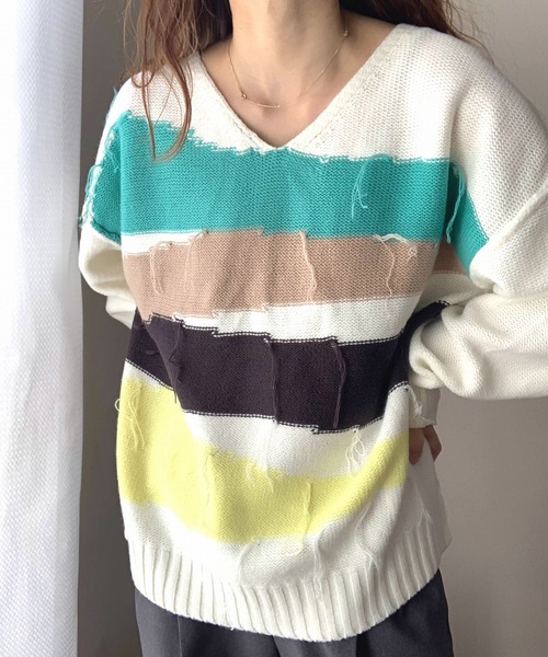 Q（キュー）の「4色ニュアンスカラーニット（ニット/セーター・レディース・ブラック/ホワイト・MEDIUM）」の6枚目の写真