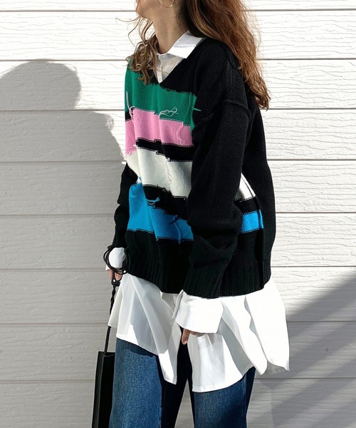 Q（キュー）の「4色ニュアンスカラーニット（ニット/セーター・レディース・ブラック/ホワイト・MEDIUM）」の10枚目の写真