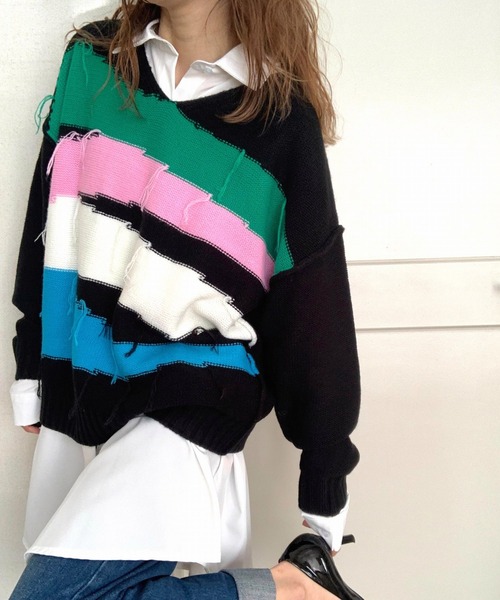 Q（キュー）の「4色ニュアンスカラーニット（ニット/セーター・レディース・ブラック/ホワイト・MEDIUM）」の20枚目の写真