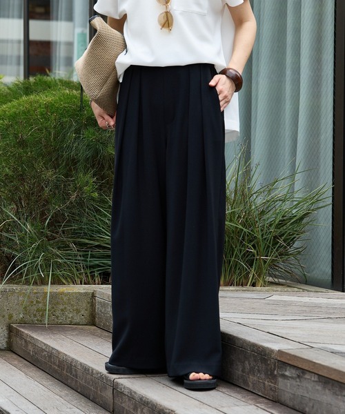 ワイド スラックスパンツ S〜XL タック selle glant スラックス CROSS TUCK WIDE SLACKS PANTS/クロス