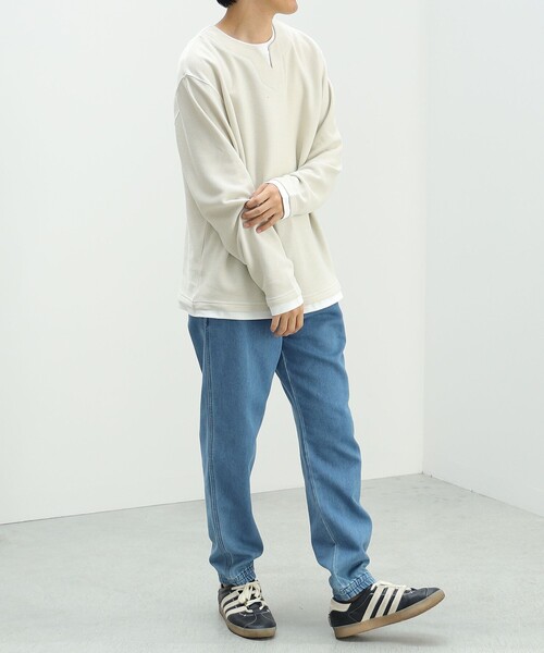 BEAMS HEART（ビームスハート）の「【ユニセックス】スリットネック フェイクレイヤー ロングスリーブ（Tシャツ/カットソー・メンズ・ネイビー/ナチュラル/オリーブ・L/M/XL/S）」の5枚目の写真