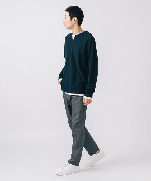 BEAMS HEART（ビームスハート）の「【ユニセックス】スリットネック フェイクレイヤー ロングスリーブ（Tシャツ/カットソー・メンズ・ネイビー/ナチュラル/オリーブ・L/M/XL/S）」の13枚目の写真