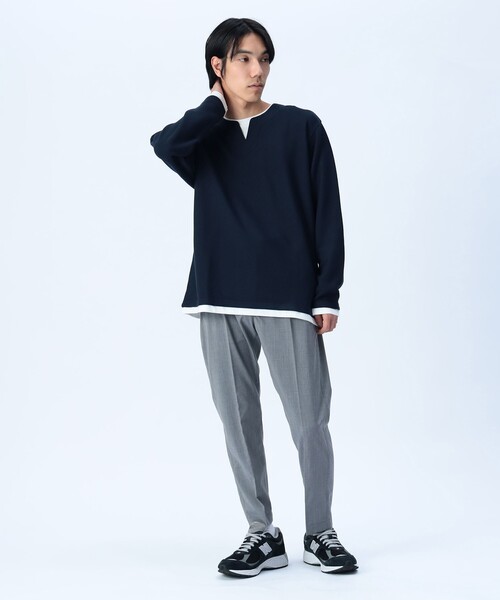 BEAMS HEART（ビームスハート）の「【ユニセックス】スリットネック フェイクレイヤー ロングスリーブ（Tシャツ/カットソー・メンズ・ネイビー/ナチュラル/オリーブ・L/M/XL/S）」の15枚目の写真