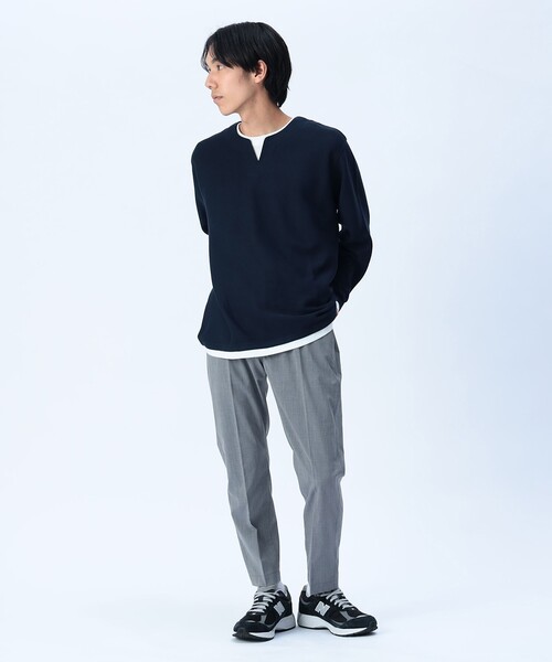 BEAMS HEART（ビームスハート）の「【ユニセックス】スリットネック フェイクレイヤー ロングスリーブ（Tシャツ/カットソー・メンズ・ネイビー/ナチュラル/オリーブ・L/M/XL/S）」の16枚目の写真