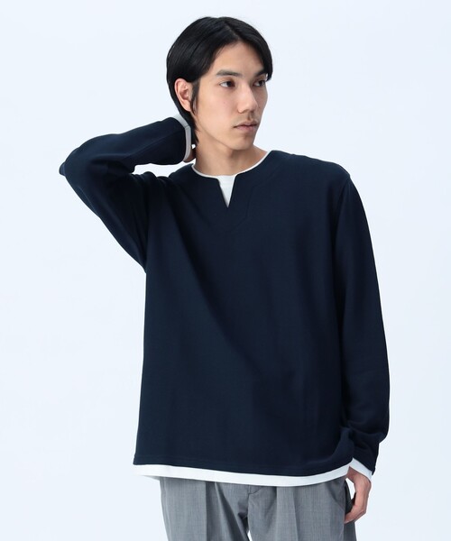 セール】【ユニセックス】スリットネック フェイクレイヤー ロング
