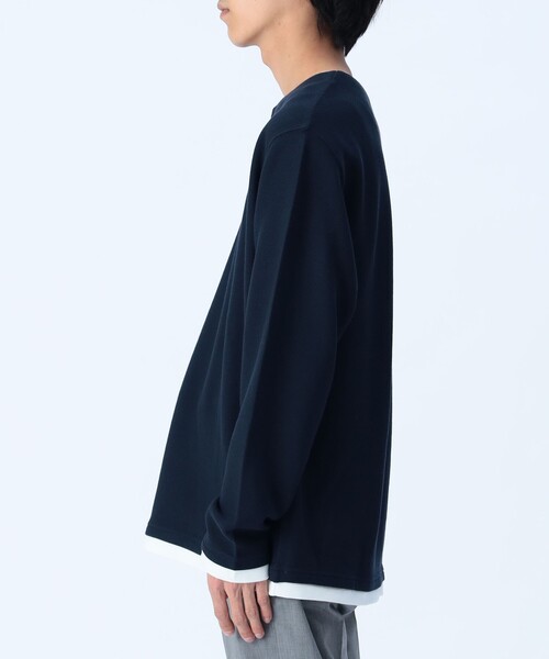 BEAMS HEART（ビームスハート）の「【ユニセックス】スリットネック フェイクレイヤー ロングスリーブ（Tシャツ/カットソー・メンズ・ネイビー/ナチュラル/オリーブ・L/M/XL/S）」の21枚目の写真