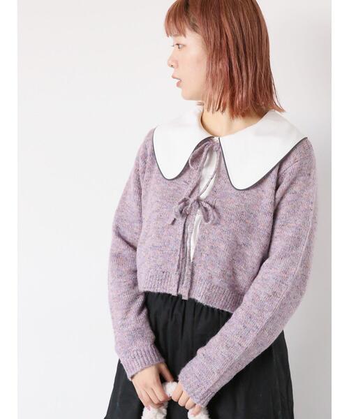 ehka sopo(エヘカソポ)の「リボンショート丈カーディガン(カーディガン/ボレロ・レディース・サックスブルー/イエロー/ラベンダー/キナリ・F)」の3枚目の写真