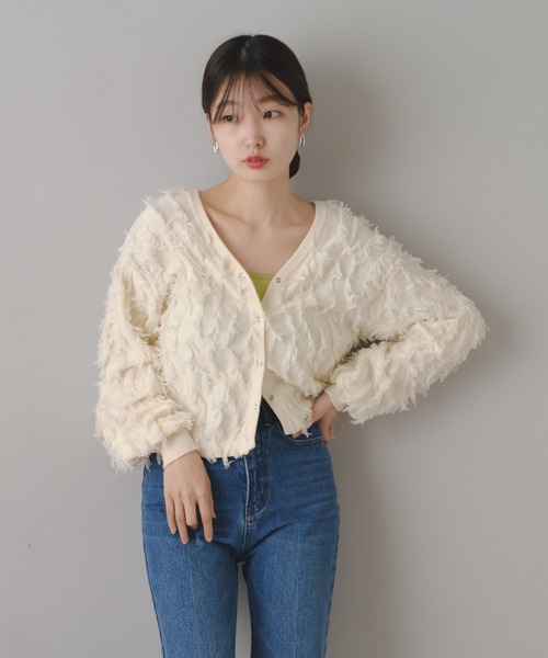 KASTANE グレー フリンジニットカーディガン フリンジハンドニットカーディガン | Kastane(カスタネ)レディース