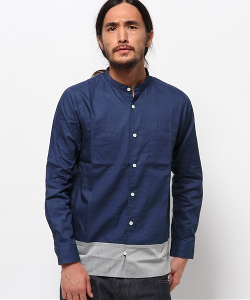 WEGO（ウィゴー）の「WEGO/切替バンドカラーシャツ（シャツ/ブラウス・メンズ・ネイビー/ホワイト・MEDIUM/LARGE）」の15枚目の写真