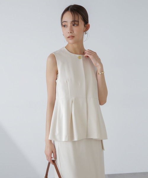 NANO universe（ナノユニバース）の「多機能素材ペプラムジレ(セットアップ可）（ベスト・レディース・アイボリー/ライトブルー/ネイビー・FREE）」の4枚目の写真