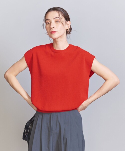BEAUTY&YOUTH UNITED ARROWS（ビューティーアンドユースユナイテッドアローズ）の「フレンチスリーブ ニットプルオーバー -ウォッシャブル-（ニット/セーター・レディース・オレンジ/ブラック/オフホワイト/ダークブラウン・FREE）」の4枚目の写真