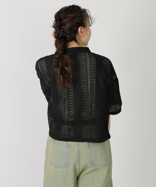 DOUBLE NAME(ダブルネーム)の「レースZIP半袖シャツジャケット(その他アウター・レディース・ブラック/オフホワイト/ブルー・FREE)」の9枚目の写真