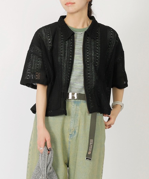 DOUBLE NAME(ダブルネーム)の「レースZIP半袖シャツジャケット(その他アウター・レディース・ブラック/オフホワイト/ブルー・FREE)」の10枚目の写真