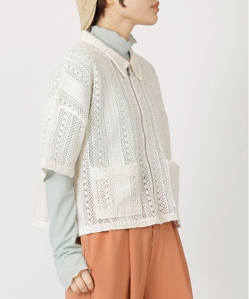 DOUBLE NAME(ダブルネーム)の「レースZIP半袖シャツジャケット(その他アウター・レディース・ブラック/オフホワイト/ブルー・FREE)」の15枚目の写真