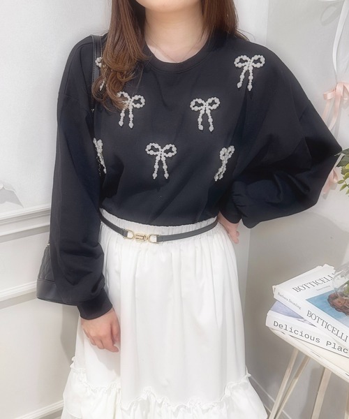 apres jour(アプレジュール)の「French girly collection パールリボンロンT【ZOZOTOWN限定アイテム】(Tシャツ/カットソー・レディース・オフホワイト/ブラック/ライトピンク・X-LARGE/フリー)」の2枚目の写真