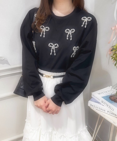 apres jour(アプレジュール)の「French girly collection パールリボンロンT【ZOZOTOWN限定アイテム】(Tシャツ/カットソー・レディース・オフホワイト/ブラック/ライトピンク・X-LARGE/フリー)」の12枚目の写真