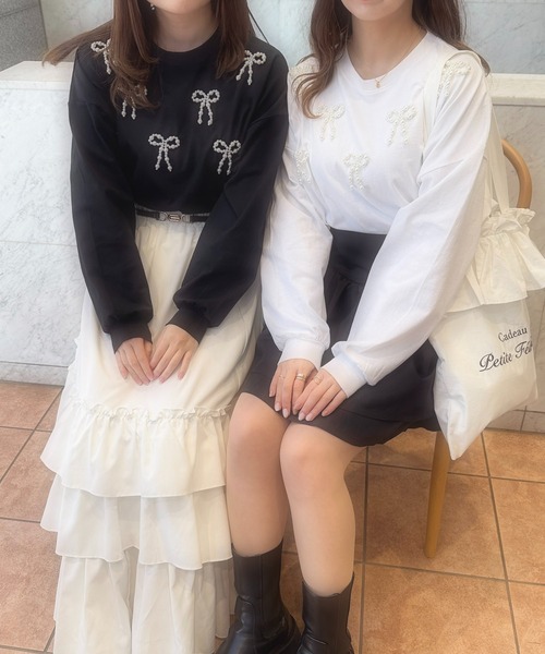 apres jour(アプレジュール)の「French girly collection パールリボンロンT【ZOZOTOWN限定アイテム】(Tシャツ/カットソー・レディース・オフホワイト/ブラック/ライトピンク・X-LARGE/フリー)」の5枚目の写真