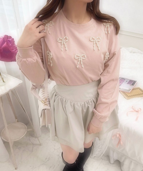 apres jour(アプレジュール)の「French girly collection パールリボンロンT【ZOZOTOWN限定アイテム】(Tシャツ/カットソー・レディース・オフホワイト/ブラック/ライトピンク・X-LARGE/フリー)」の6枚目の写真