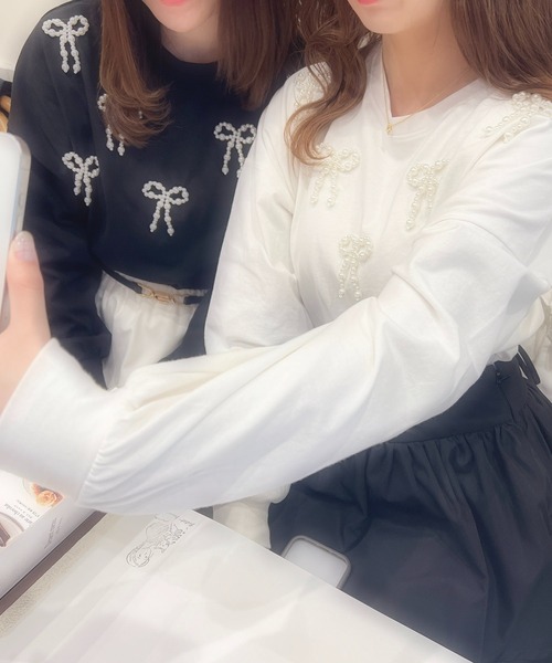 apres jour(アプレジュール)の「French girly collection パールリボンロンT【ZOZOTOWN限定アイテム】(Tシャツ/カットソー・レディース・オフホワイト/ブラック/ライトピンク・X-LARGE/フリー)」の11枚目の写真