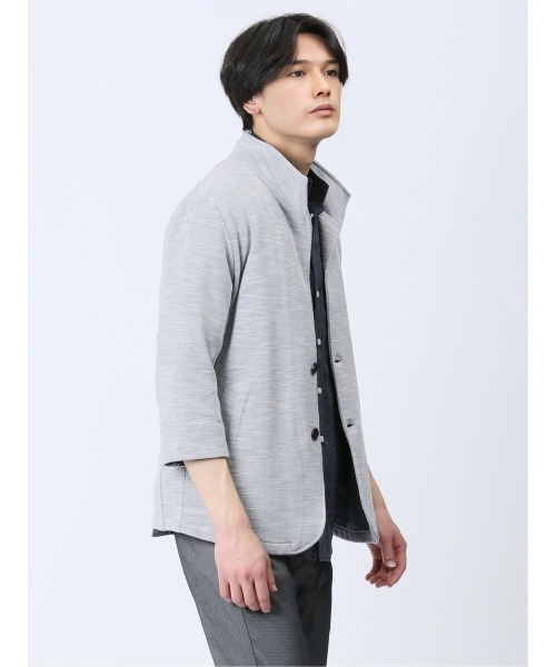 m.f.editorial（エムエフエディトリアル）の「【ストレッチ】m.f.エディトリアル メンズ メランジ 2ボタン イタリアンカラー7分袖ジャケット（カーディガン/ボレロ・メンズ・ライトグレー/ネイビー・X-LARGE/LARGE/MEDIUM）」の6枚目の写真