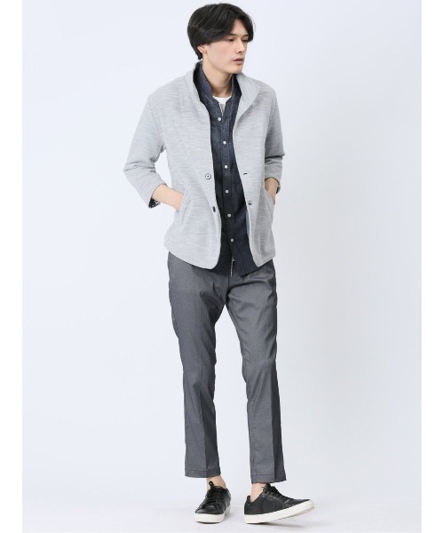 m.f.editorial（エムエフエディトリアル）の「【ストレッチ】m.f.エディトリアル メンズ メランジ 2ボタン イタリアンカラー7分袖ジャケット（カーディガン/ボレロ・メンズ・ライトグレー/ネイビー・X-LARGE/LARGE/MEDIUM）」の5枚目の写真