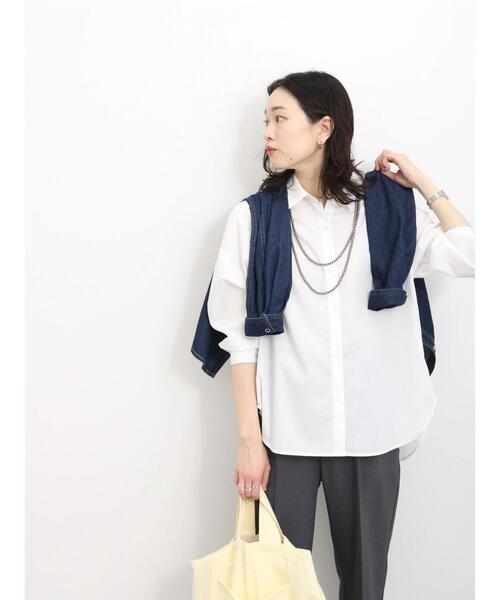 Samansa Mos2 blue（サマンサモスモスブルー）の「マルチスタイルシャツ（シャツ/ブラウス・レディース・ブルー/オフホワイト/グレー/ブラック/サックスブルー/ホワイト/ピンク・L/M）」の10枚目の写真