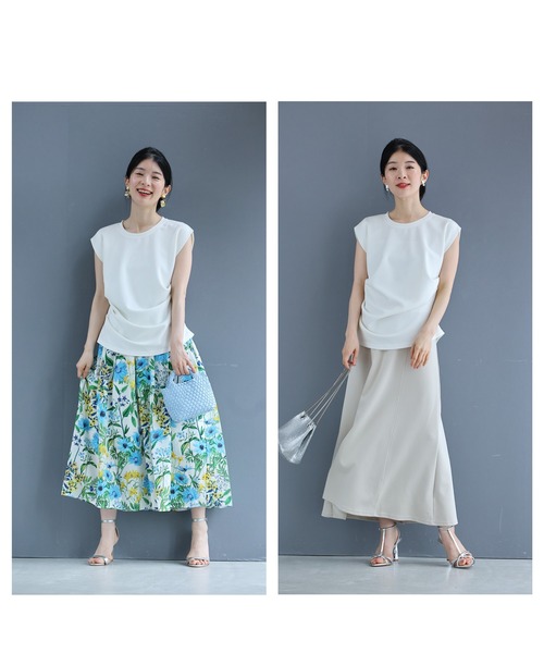 cawaii(カワイイ)の「アシンメトリーなドレープタックのカットソートップス(Tシャツ/カットソー・レディース・ネイビー/ホワイト/ベージュ・FREE)」の7枚目の写真