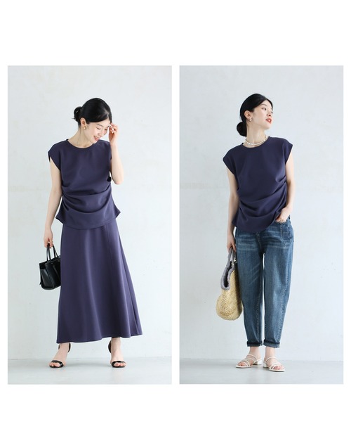 cawaii(カワイイ)の「アシンメトリーなドレープタックのカットソートップス(Tシャツ/カットソー・レディース・ネイビー/ホワイト/ベージュ・FREE)」の15枚目の写真