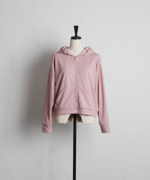 tocco closet(トッコ クローゼット)の「ポケット付きパール装飾ジップパーカー(パーカー・レディース・ブラック/オフホワイト/ピンク・M)」の9枚目の写真