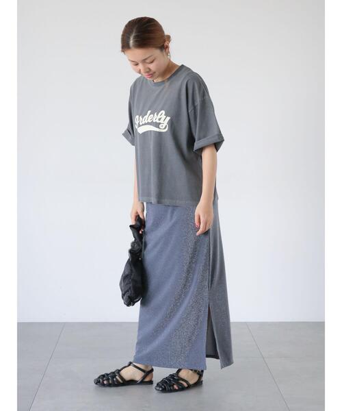 Lugnoncure（ルノンキュール）の「ラメ混ナロースカート（スカート・レディース・ブラック/オフホワイト/チャコールグレー・F）」の4枚目の写真