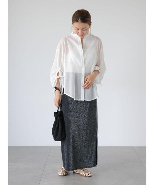 Lugnoncure（ルノンキュール）の「ラメ混ナロースカート（スカート・レディース・ブラック/オフホワイト/チャコールグレー・F）」の9枚目の写真