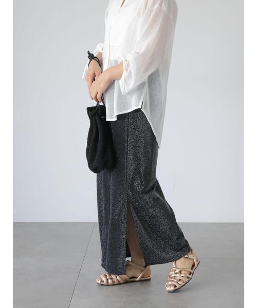 Lugnoncure（ルノンキュール）の「ラメ混ナロースカート（スカート・レディース・ブラック/オフホワイト/チャコールグレー・F）」の11枚目の写真