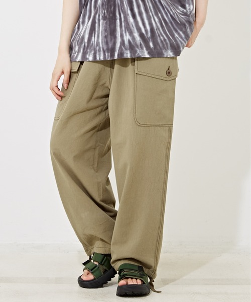 CUBE SUGAR（キューブシュガー）の「綿ボイルイージーカーゴパンツ（カーゴパンツ・レディース・スミクロ/オレンジ/カーキ/ナチュラル・M）」の3枚目の写真